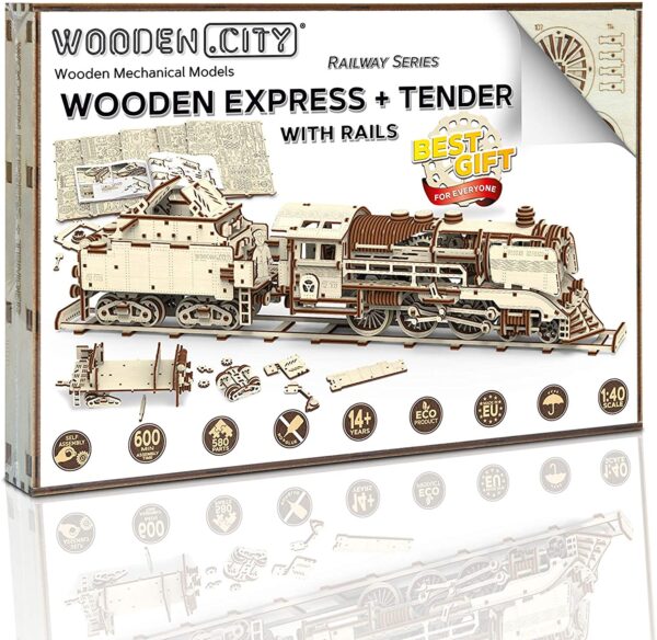 Wooden City 3D Holzpuzzle Wooden Express mit Waggon Modell Nr. WR323 – Bild 4