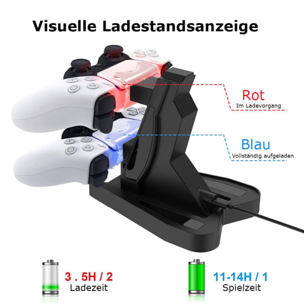 Twin Ladestation passend für PS5 Wireless Controller mit visueller LED Ladestandsanzeige – Bild 6