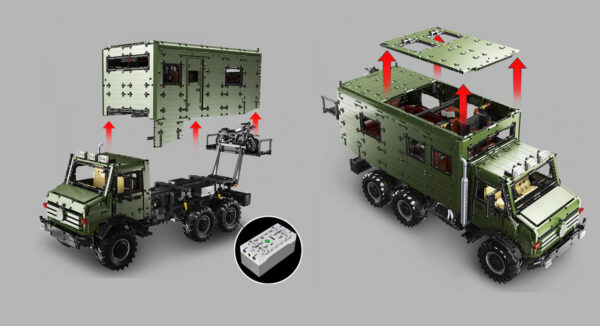Offroad Wohnmobil Truck Klemmbaustein Bausatz mit Dual Fernbedienung + Power Pack LE-J907 – Bild 9