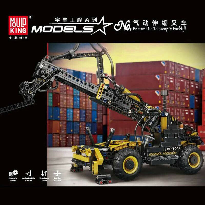 19009-Telescopic-Forklift.jpg Mould King Pneumatischer Teleskop-Gabelstapler Modell Nr: 19009 – Bild 1