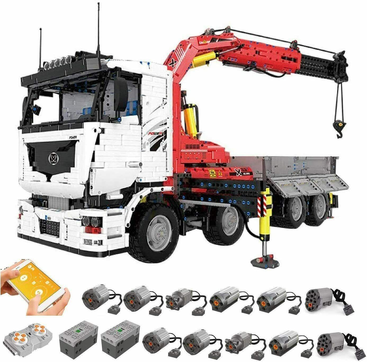 hu.jpg Mould King 19002 Technik Kran LKW Modell, 8238 Teile Technologie Pneumatischer Kranwagen, mit Fernbe – Bild 1