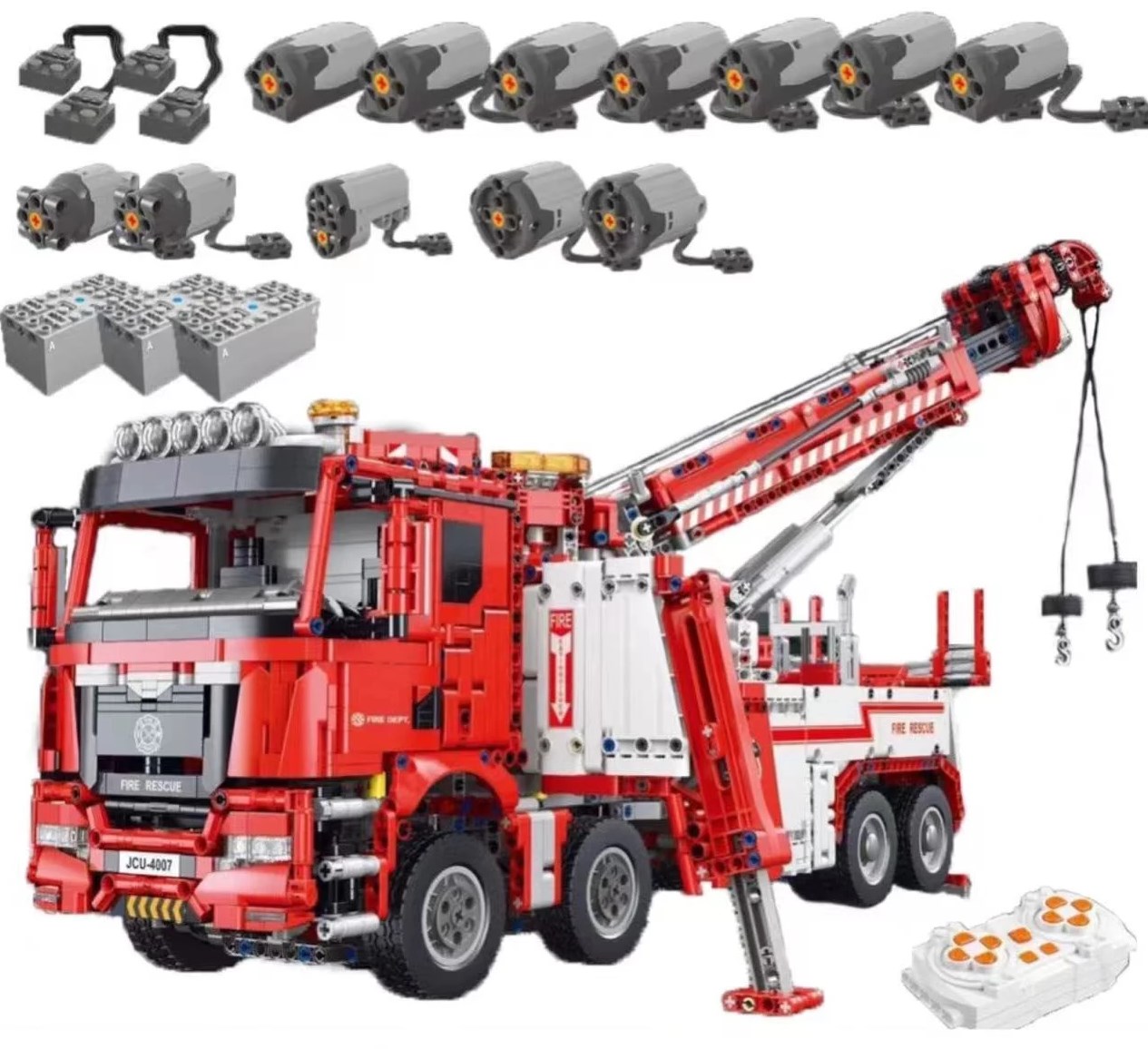 4007-1.jpg TGL T4007 | Feuerwehrkran / Fire Rescue Truck | RC | 5.030 Teile | NEU & OVP – Bild 1