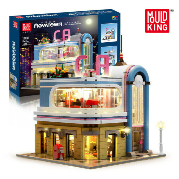 Mould King 16001 Klemmbausteine Architektur Restaurant Mit Licht 2078 Teile – Bild 5
